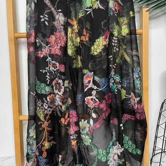 SOLD Etro Black Metallic Floral Print Fil Coupé Silk Chiffon Dress Size 44 S-M - Picture 10 of 13